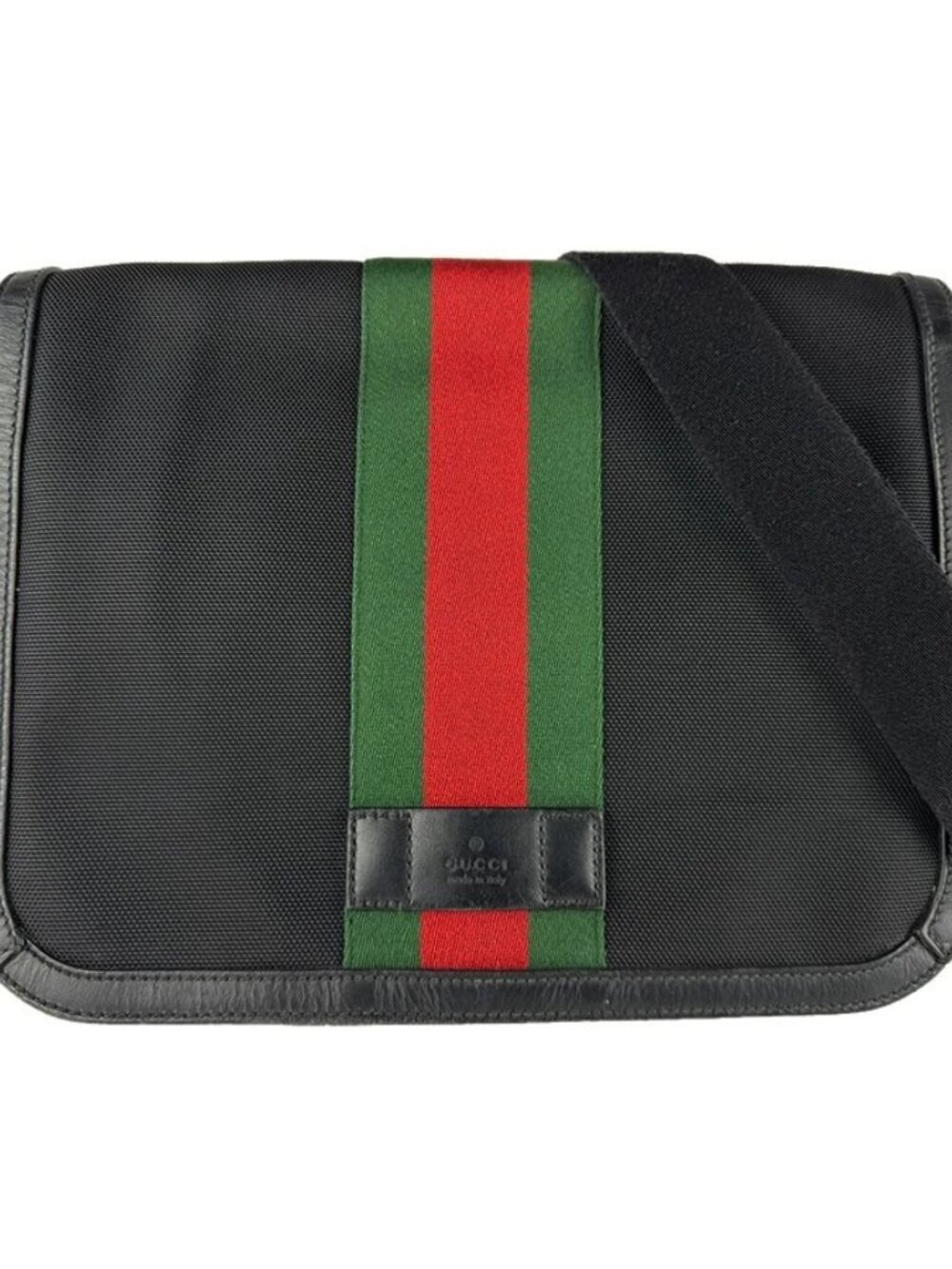 GUCCI Crossbody Shoulder Bag Black/Green/Red Canvas/Silvertone